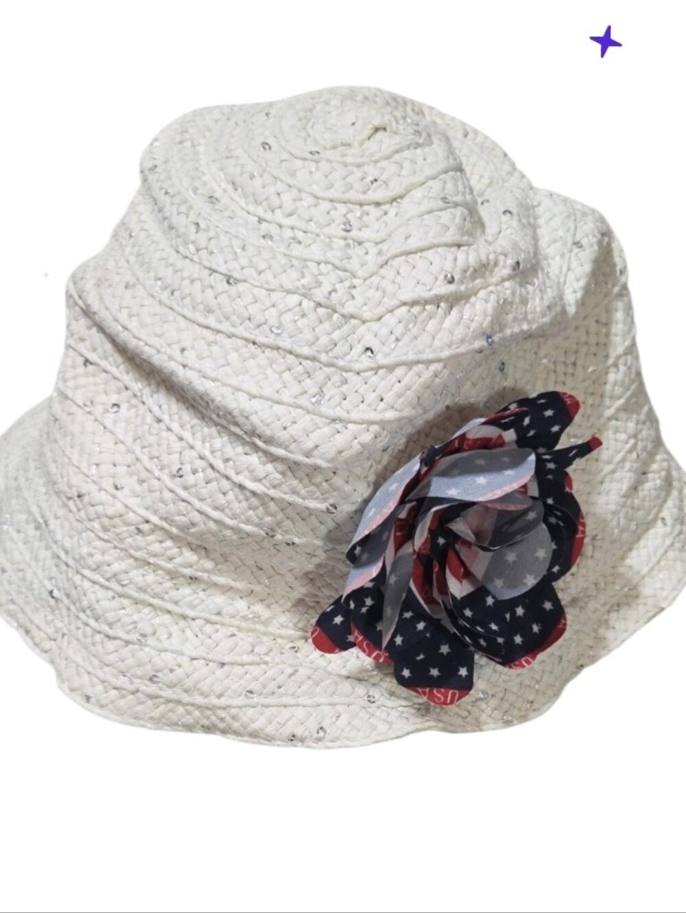 The Children's Place White Straw Sun Hat with Star-Spangled Flower